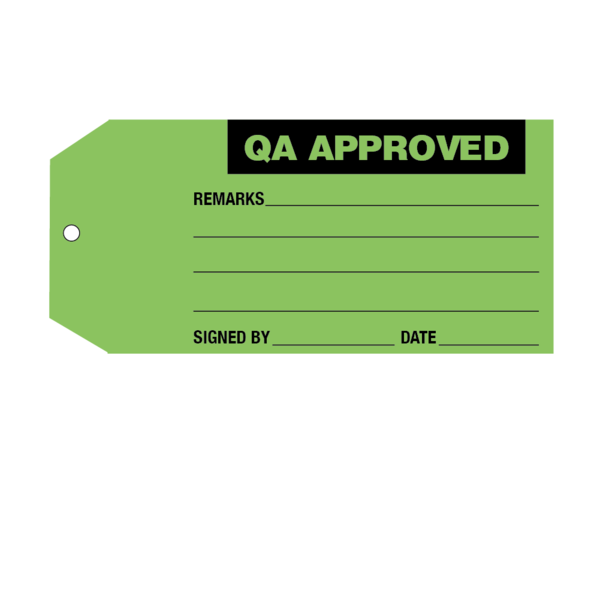 Nevs Tag, "QA Approved" 6-1/4" x 2-7/8" Green w/Black CS-15897